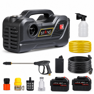 STARQ TurboMax 48V Cordless High Pressure Washer, 1020 Watts, 100 Bar, 8 LPM, with 2 x 27000mAh Batteries, 8 Meter Hose Portable Car, Bike, and Home Cleaning