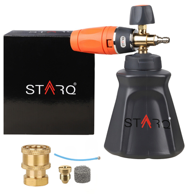 STARQ FoamMaster Heavy-Duty Foam Cannon for Pressure Washer, Pre-Installed Mesh and Orifice with Extra Set Included, Adjustable Spray Nozzle, Brass Connector, Thick Snow Foam for Car and Bike Cleaning