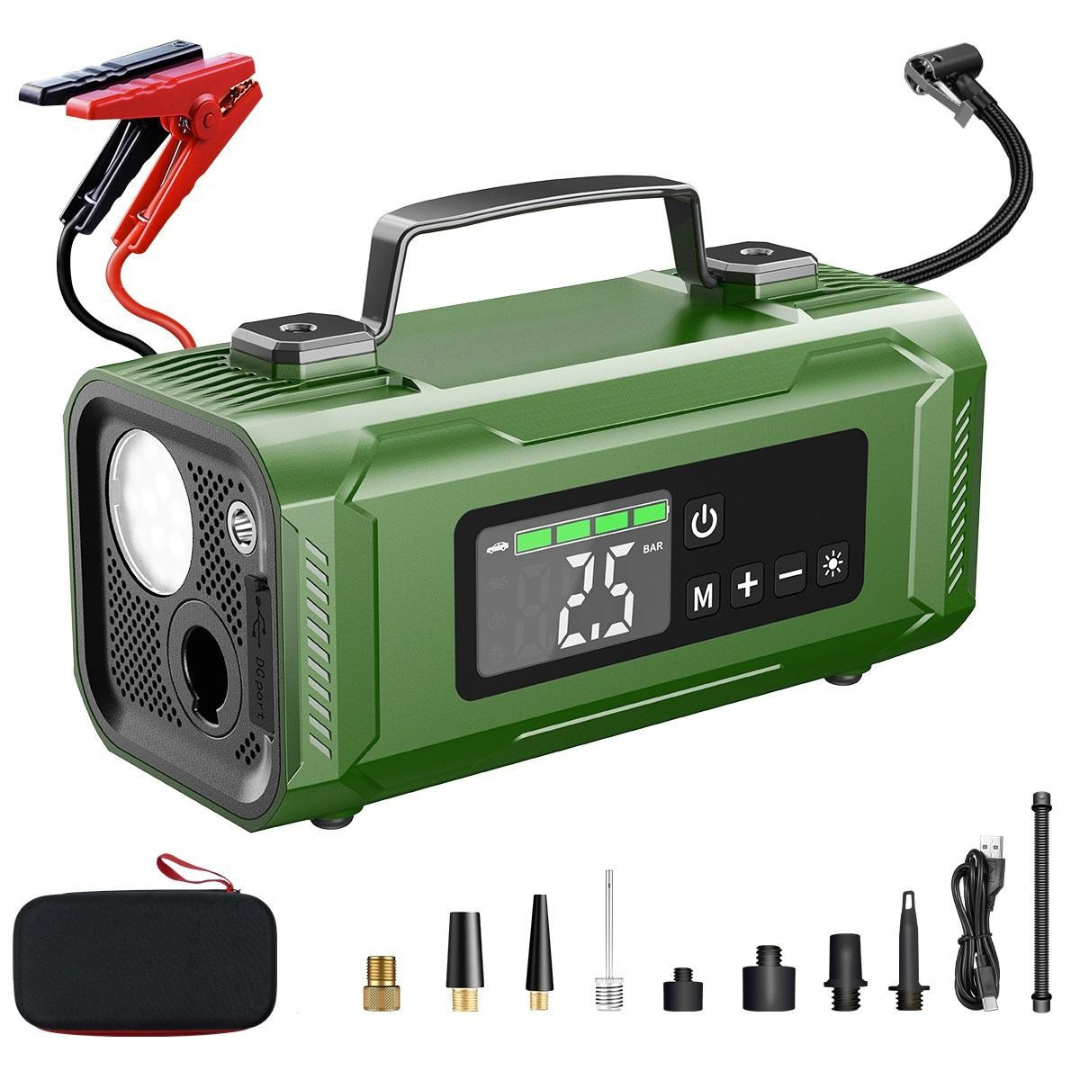 STARQ 7-in-1 Portable Jump Starter with Air Compressor, 15000mAh Battery, 2500A Peak Current, 150PSI Tyre Inflator, LED Emergency Light for Car, Bike & SUV