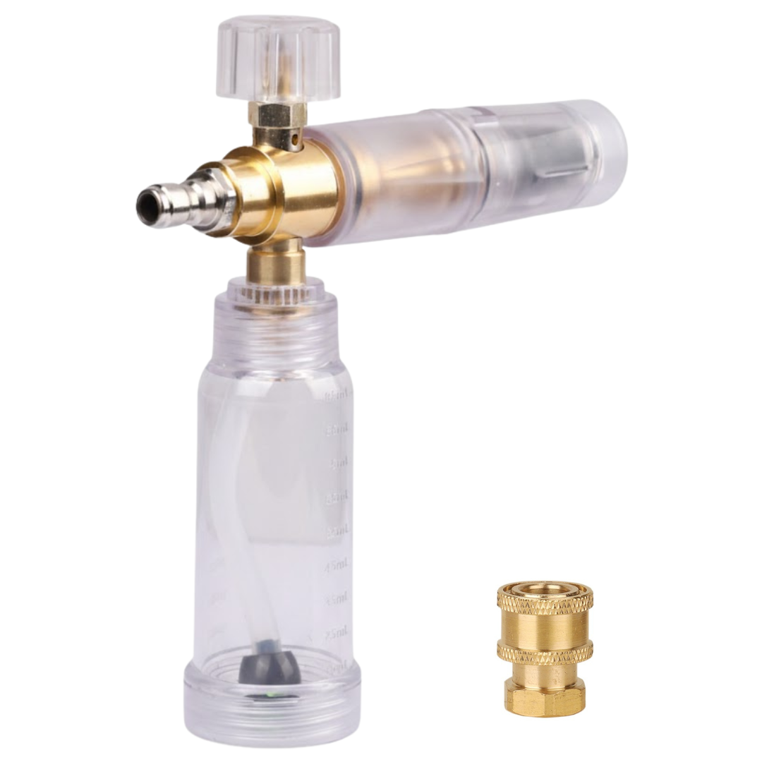 STARQ Nano Compact Size Heavy-Duty Professional Concentrate Foam Cannon Snow Lance 100 mL Bottle with 1.1mm Orifice 1/4″ Quick Connector for Pressure Washer Easy Gravity Fed Comes with Adapter