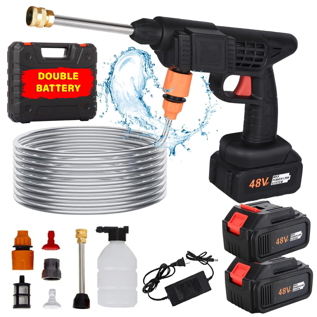STARQ 48V Portable Pressure Washer with Rechargeable 2 Battery12000mah 30+30 Minutes Charging Life Cordless Washer Gun Cordless Power Washer Gun | Pressure Washer for Car Floor Cleaning (Double Battery)