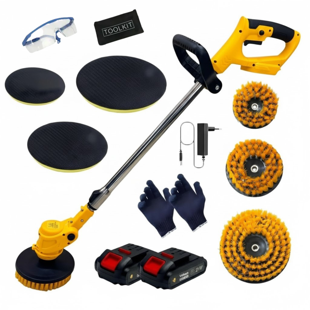 STARQ Cordless Electric Power Scrubber with Long Handle, 3 Replaceable Brush Heads, Adjustable Extension Rod, Rechargeable Cleaning Brush for Floor, Tile, Bathroom, Car & Home