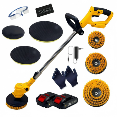 STARQ Cordless Electric Power Scrubber with Long Handle, 3 Replaceable Brush Heads, Adjustable Extension Rod, Rechargeable Cleaning Brush for Floor, Tile, Bathroom, Car & Home