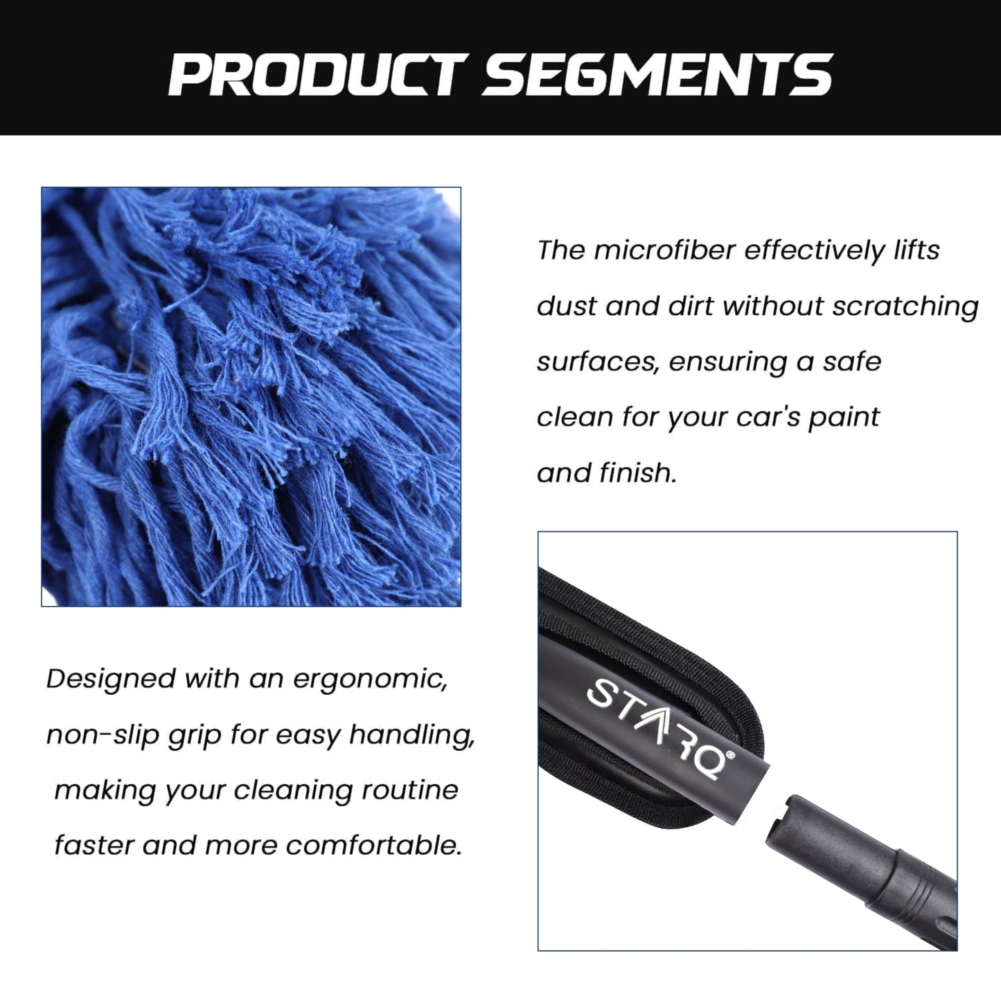 Starq Dust Master Lint-Free Car Duster with Protective Cover, Scratch-Free Long Handle Cleaning Brush for Car Interior & Exterior, Dashboard, Glass, Seats & Body (Pack of 1)
