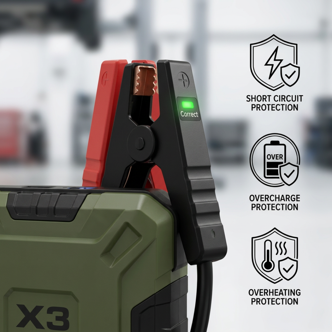 STARQ 7-in-1 Portable Jump Starter with Air Compressor, 15000mAh Battery, 2500A Peak Current, 150PSI Tyre Inflator, LED Emergency Light for Car, Bike & SUV