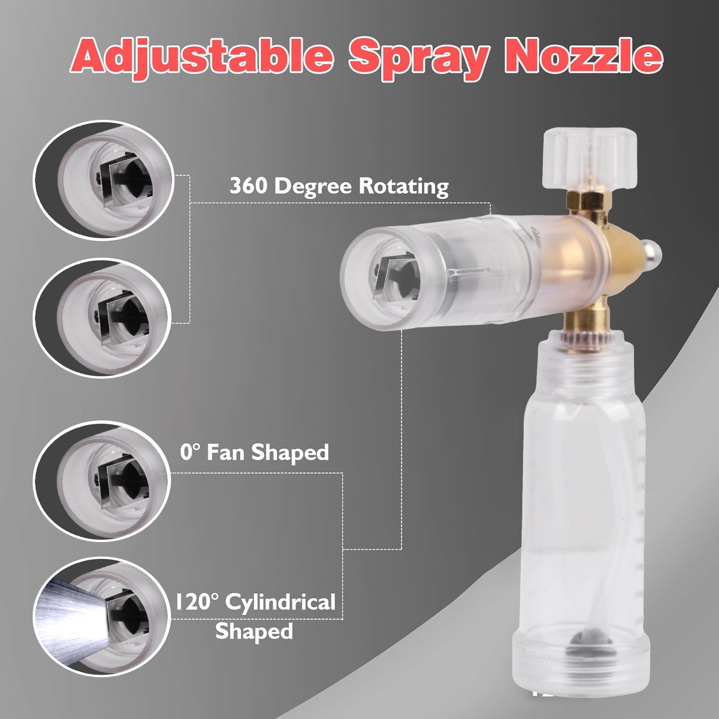 STARQ Nano Compact Size Heavy-Duty Professional Concentrate Foam Cannon Snow Lance 100 mL Bottle with 1.1mm Orifice 1/4″ Quick Connector for Pressure Washer Easy Gravity Fed Comes with Adapter