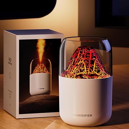 STARQ Volcano Flame Aroma Humidifier with LED Night Light, Cool Mist Diffuser, USB Powered, Portable Air Purifier for Home, Office & Bedroom, (White)