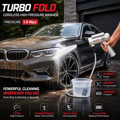 STARQ TurboFold Cordless Pressure Washer Gun 1.8 MPa Portable High Pressure Car Washer with 5 in 1 Rotating Nozzle High Speed Motor 4000mAh Type C Rechargeable Battery for Car Bike Home Cleaning