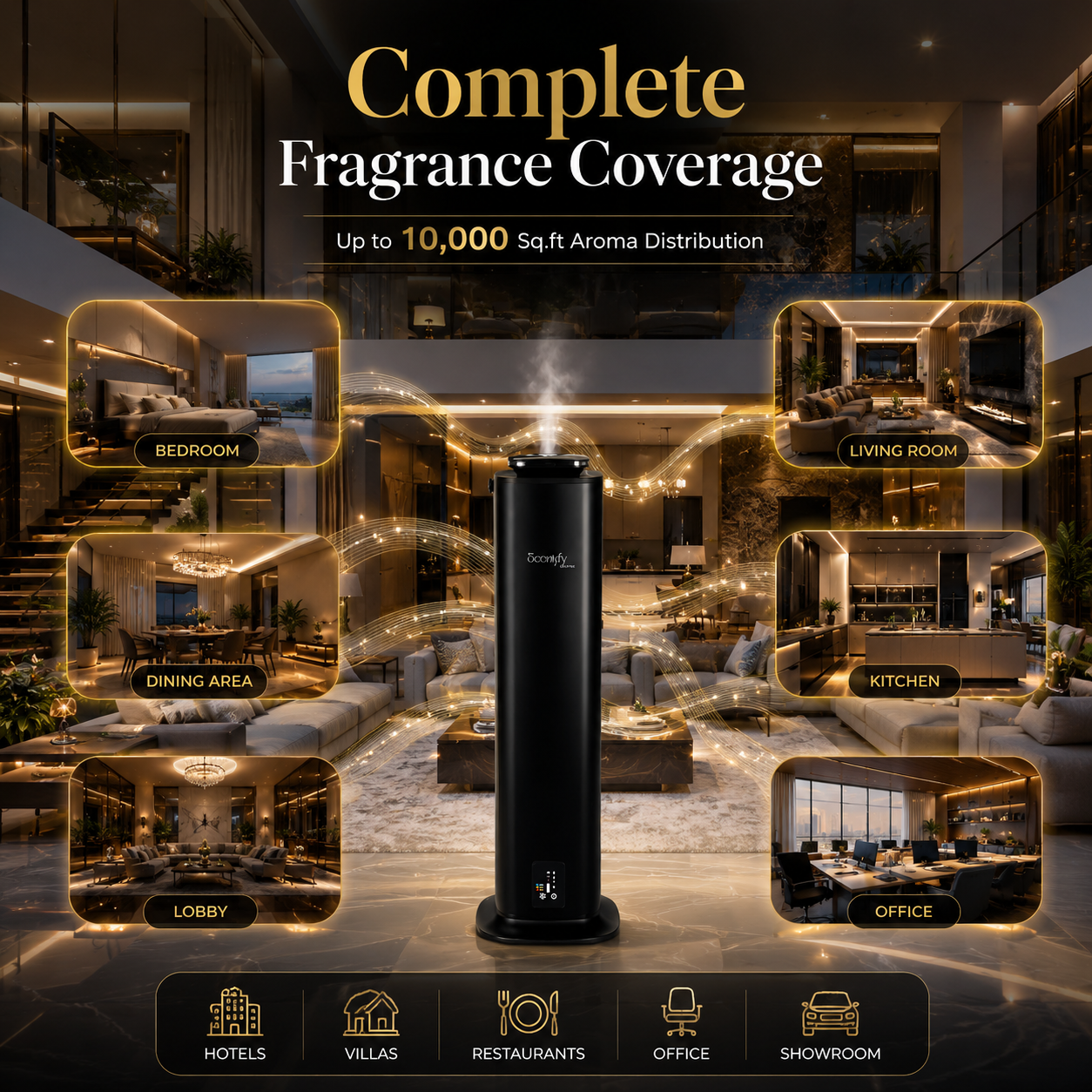 STARQ Lux Tower Luxury Smart Air Scent Diffuser Waterless Aroma Machine App Control Cold Atomization Ultra Quiet No Heat for Home & Office Includes Complimentary 300ml Starter Perfume