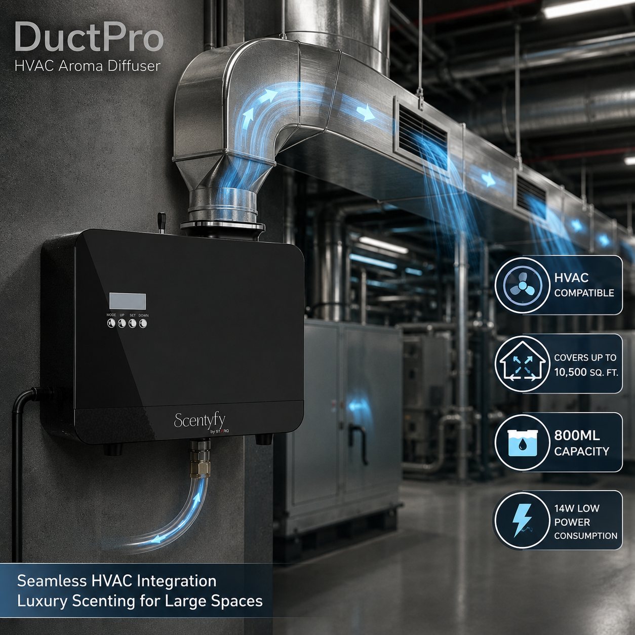 STARQ DuctPro HVAC Smart Air Scent Diffuser Waterless Aroma Machine with App Control Cold Atomization Ultra Quiet No Heat for Home Commercial Use Includes 300ml Starter Perfume