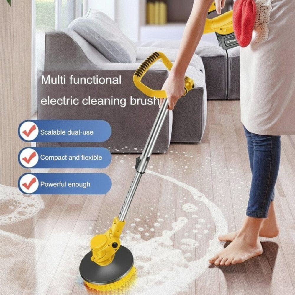 STARQ Cordless Electric Power Scrubber with Long Handle, 3 Replaceable Brush Heads, Adjustable Extension Rod, Rechargeable Cleaning Brush for Floor, Tile, Bathroom, Car & Home