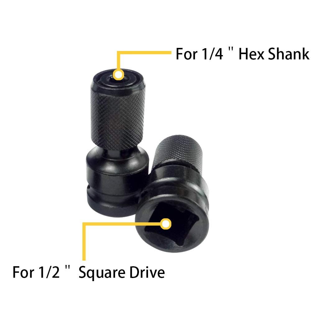 STARQ 1/2 Inch Square Drive To 1/4 Inch Hex Female Socket Adapter Quick Release Chuck Converter Drill Chucks Adaptor Conversion For Impact And Ratchet Wrench SD With Ring & Rod included