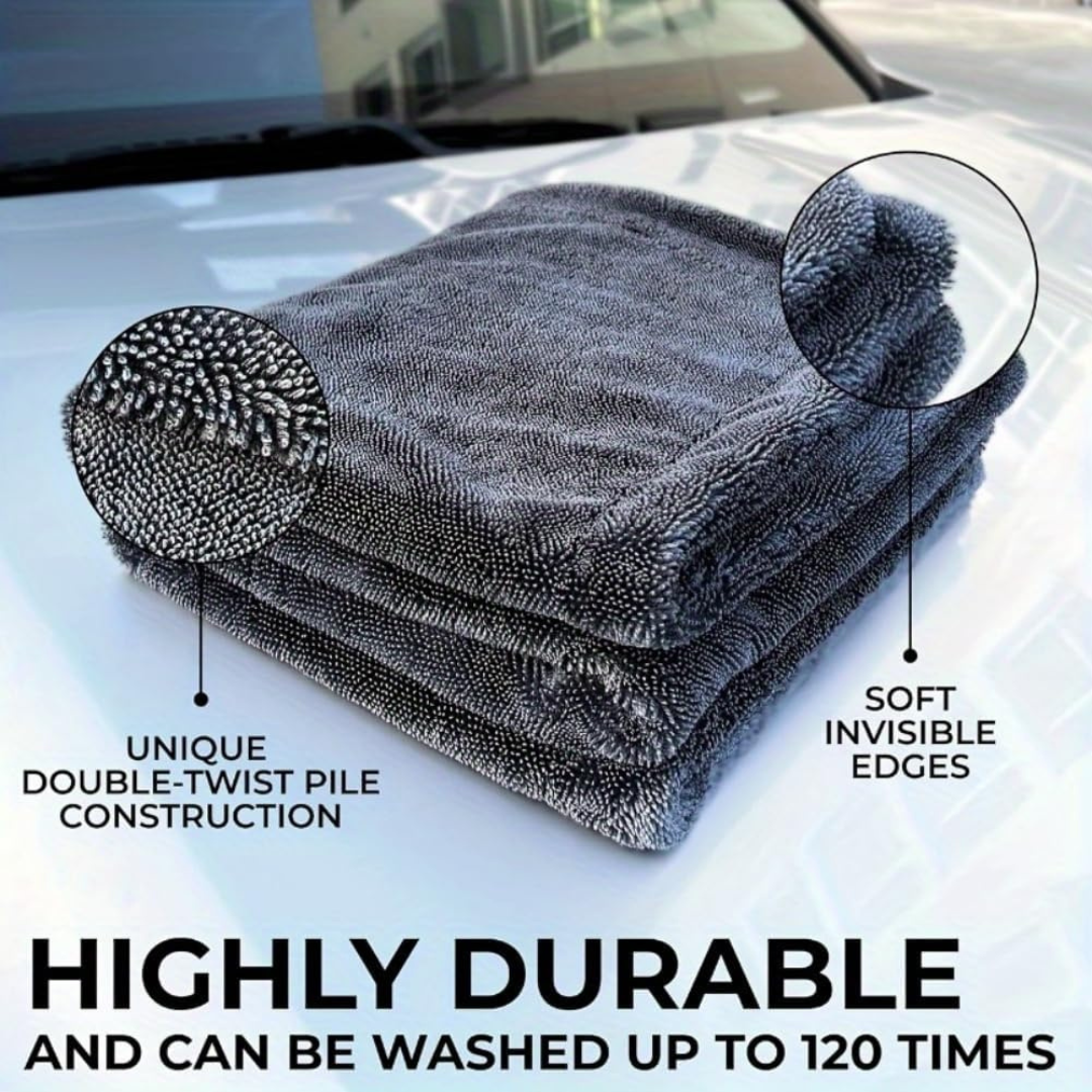 STARQ 1200 GSM Microfiber Car Cloth 40x60 cm Twisted Loop Super Absorbent Drying Towel Edgeless Lint-Free Scratch-Free Plush Cloth for Car Detailing Grey