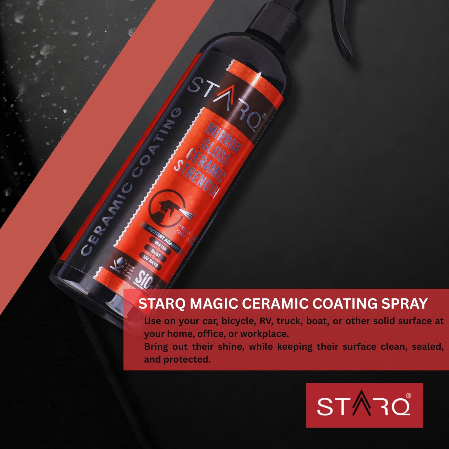 STARQ Ceramic Coating Spray 300ml – Extreme Hydrophobic Protection, High Gloss Finish, Advanced UV Protection, Easy DIY Ceramic Coating for Cars & Bikes
