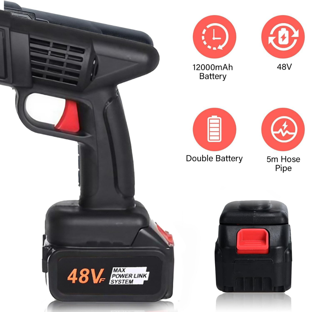 STARQ 48V Portable Pressure Washer with Rechargeable 2 Battery12000mah 30+30 Minutes Charging Life Cordless Washer Gun Cordless Power Washer Gun | Pressure Washer for Car Floor Cleaning (Double Battery)