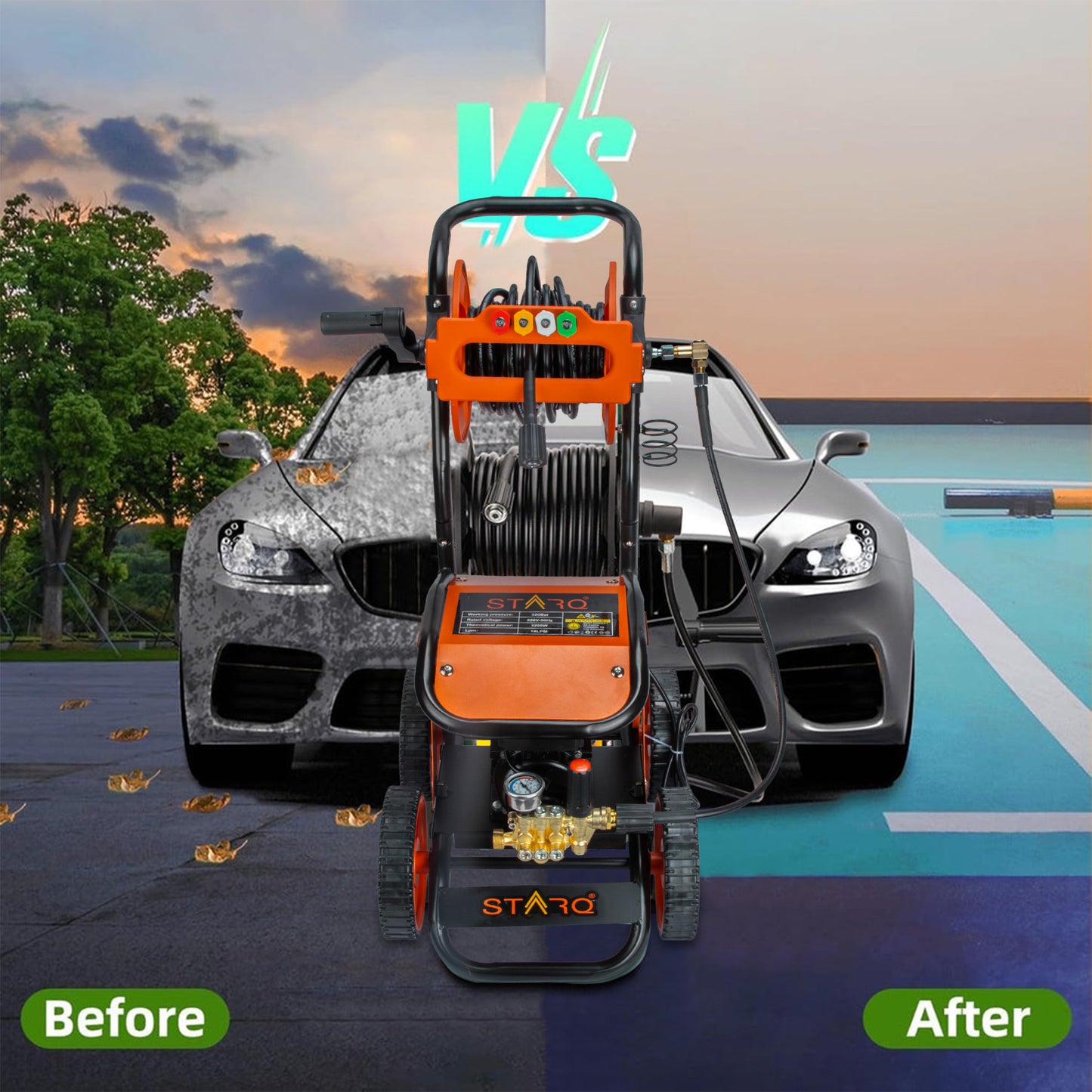 STARQ X Commercial HIGH Pressure Washer Heavy Duty with 15METER Hose Pipe for CAR, Bike, Home & Truck Washing (QTX HPW 3200 WATTS 3HP 320 BAR 18LPM)