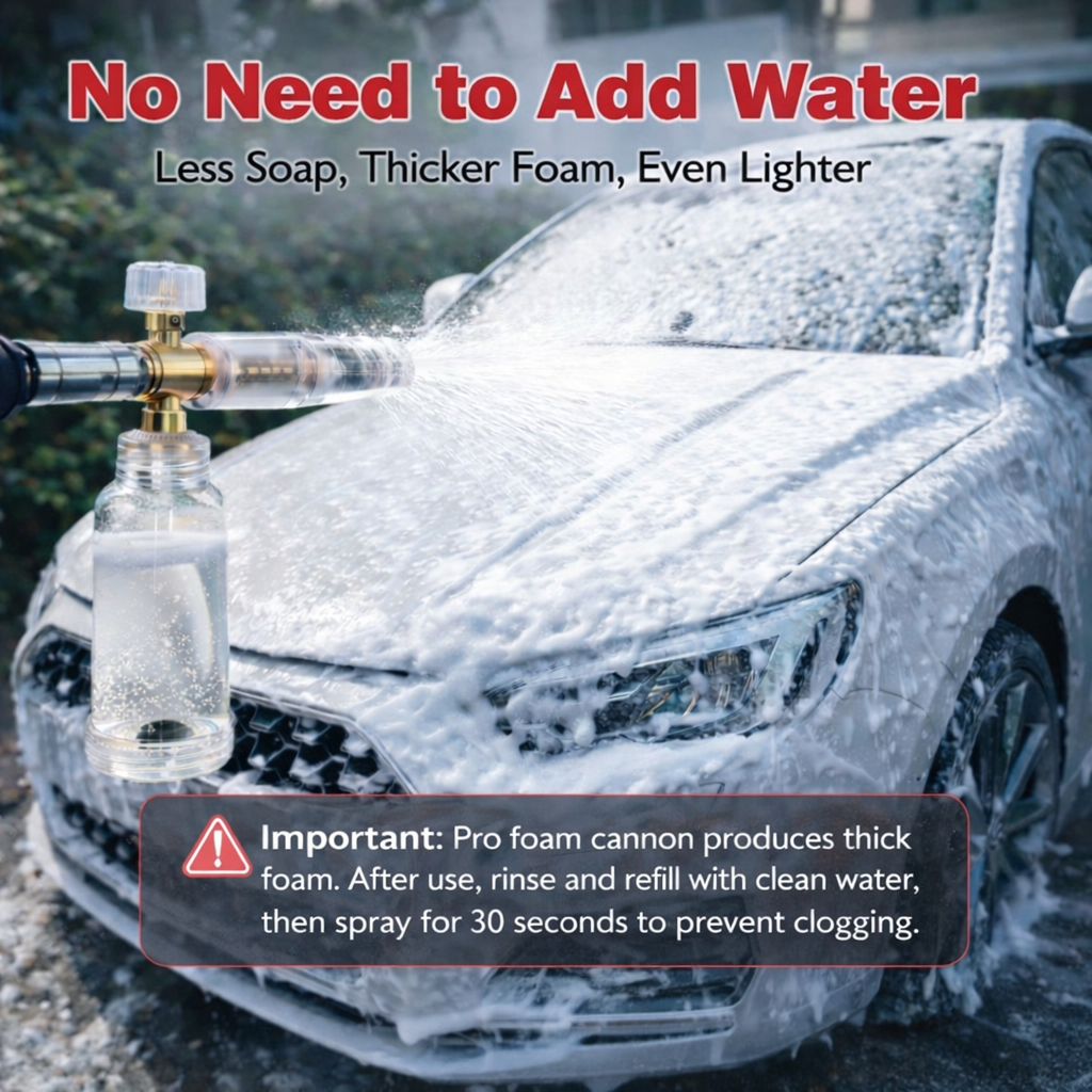 STARQ Nano Compact Size Heavy-Duty Professional Concentrate Foam Cannon Snow Lance 100 mL Bottle with 1.1mm Orifice 1/4″ Quick Connector for Pressure Washer Easy Gravity Fed Comes with Adapter