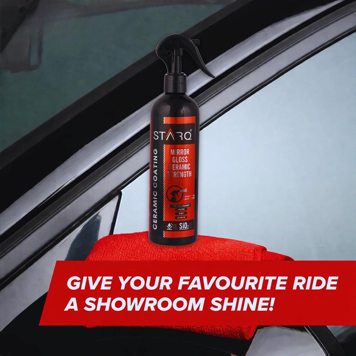 STARQ Ceramic Coating Spray 400ml & Dust Master Car Duster Combo – Extreme Hydrophobic Protection, High Gloss Shine, UV Protection, Lint-Free Scratch-Free Cleaning for Interior & Exterior