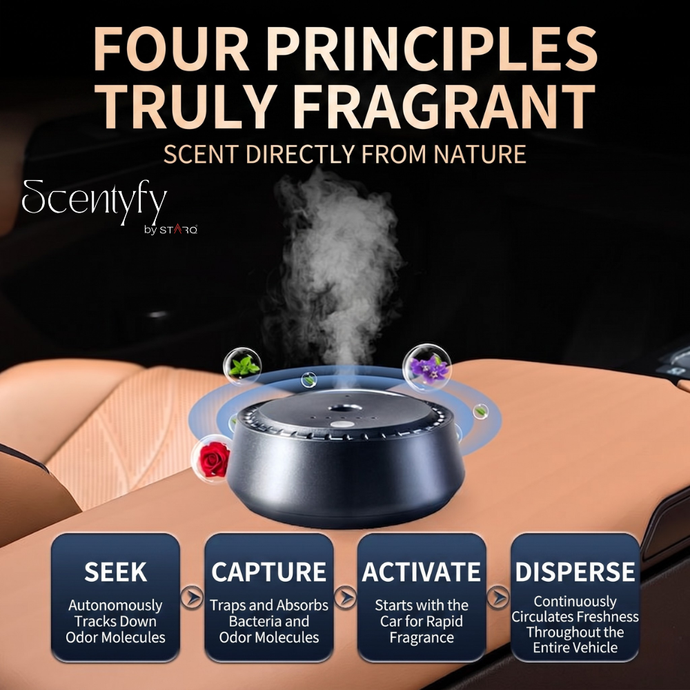 STARQ Smart Car Aroma Diffuser Rechargeable Air Freshener Mist Dispenser with Auto On/Off, 3 Speed Modes & Stylish Interior Decor (S6)
