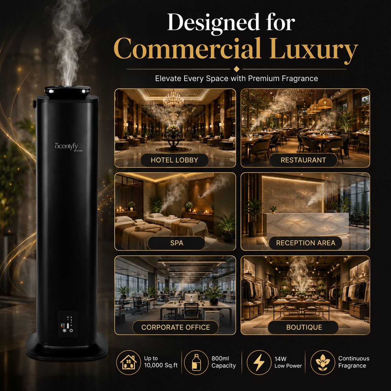 STARQ Lux Tower Luxury Smart Air Scent Diffuser Waterless Aroma Machine App Control Cold Atomization Ultra Quiet No Heat for Home & Office Includes Complimentary 300ml Starter Perfume