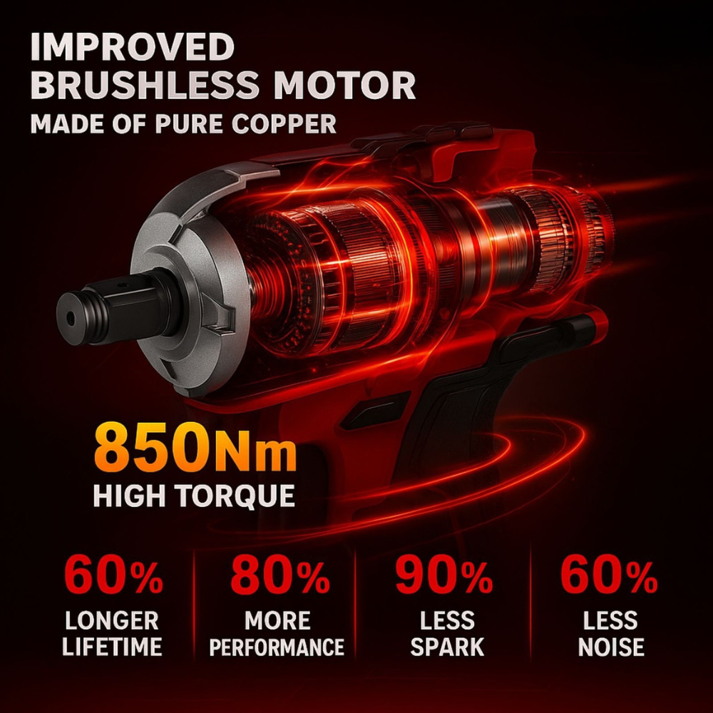 STARQ 4-in-1 Cordless Impact Wrench/Driver Drill 48V, 850Nm Torque, 2×5.0Ah Li-ion Batteries, Variable Speed, LED Light | 30-Piece Kit of Sockets & Bits, Fast Charger & Carry Case.