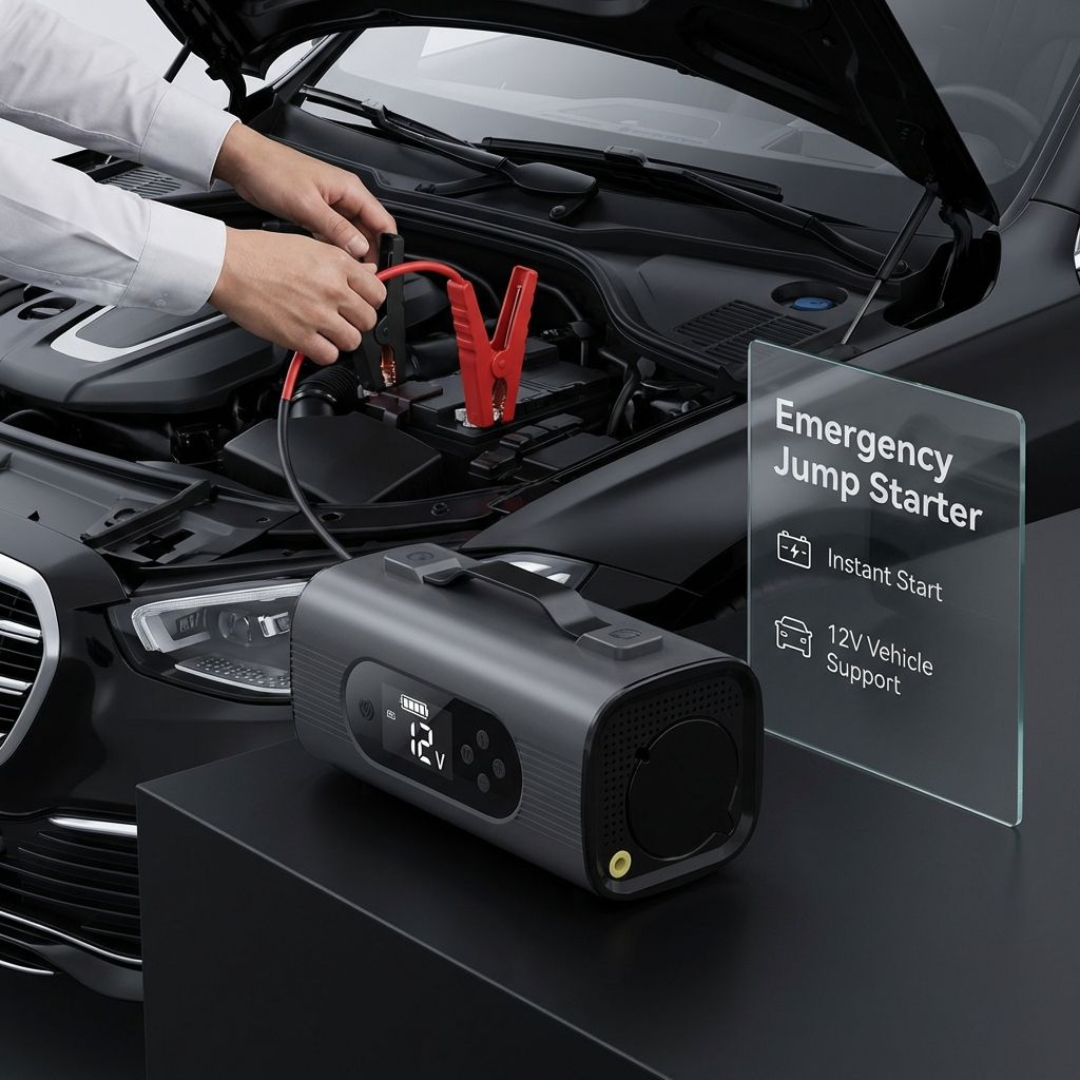 STARQ 8-in-1 Portable Jump Starter with Air Compressor, 18000mAh Battery, 2500A Peak Current, 150PSI Tyre Inflator, LED Emergency Light for Car, Bike & SUV