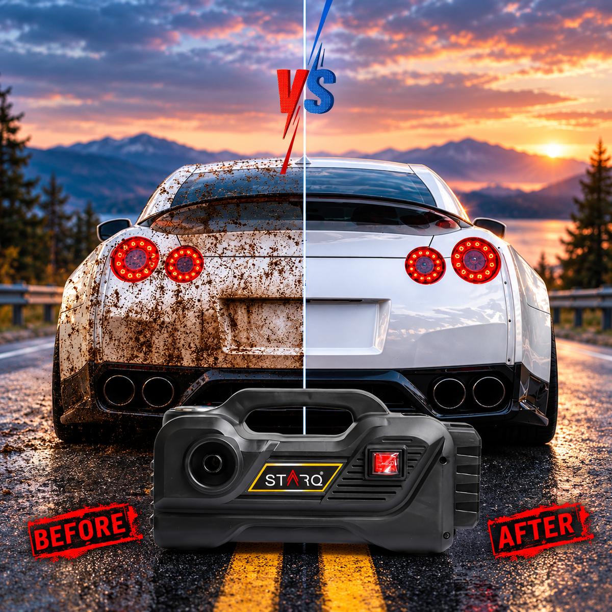 STARQ TurboMax 48V Cordless High Pressure Washer, 1020 Watts, 100 Bar, 8 LPM, with 2 x 27000mAh Batteries, 8 Meter Hose Portable Car, Bike, and Home Cleaning