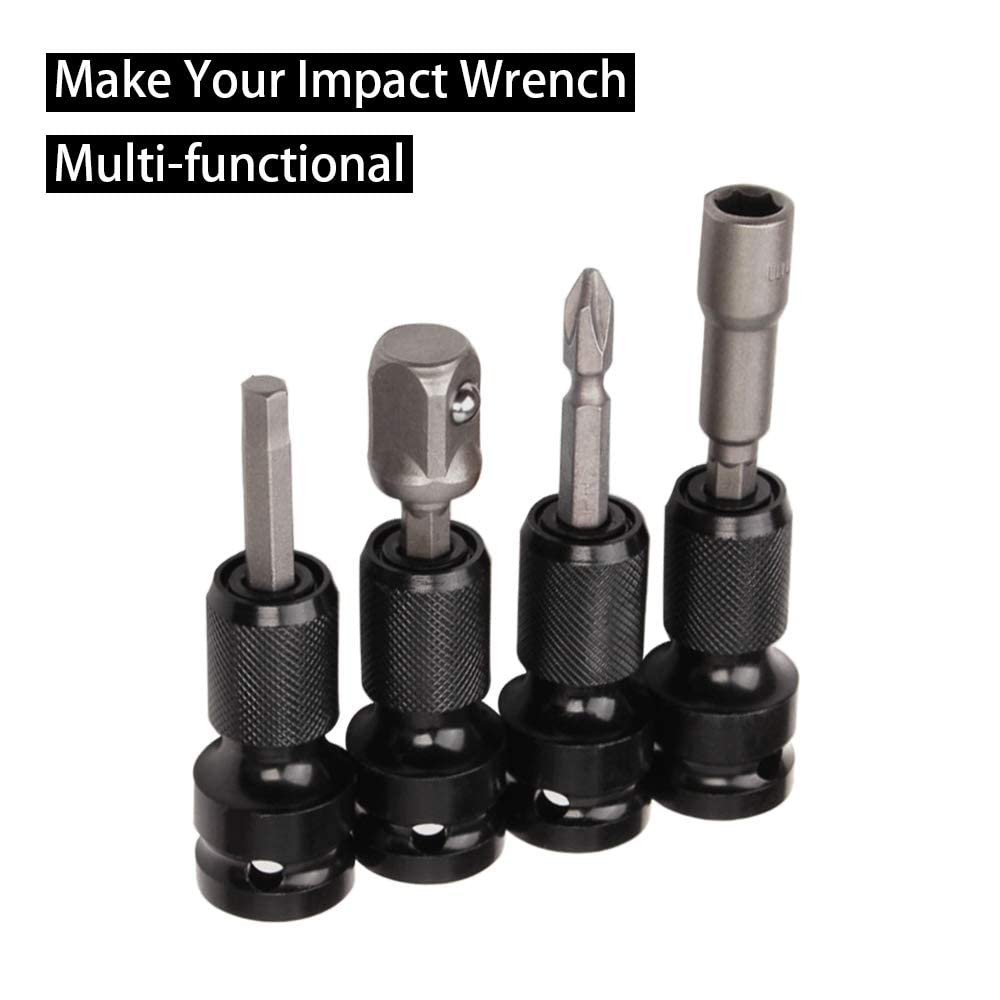 STARQ 1/2 Inch Square Drive To 1/4 Inch Hex Female Socket Adapter Quick Release Chuck Converter Drill Chucks Adaptor Conversion For Impact And Ratchet Wrench SD With Ring & Rod included