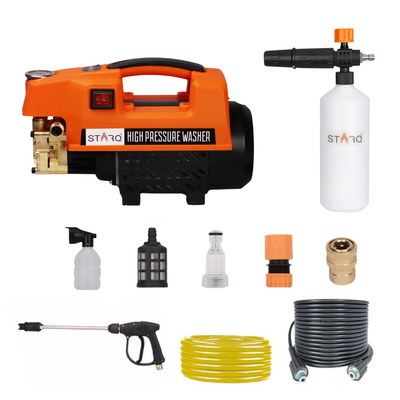 STARQ ST3 1800W Heavy Duty High Pressure Washer 150 Bar, 8L/Min Flow, Brass Coated Pump, Copper Motor Portable Car, Bike, Home, AC & Solar Cleaning Machine with Black Foam Canon (ST3 Combo)