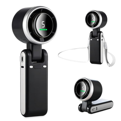 STARQ Portable Handheld Fan with LED Display, 5 Speed Adjustable Foldable Mini Desk Fan, 3600mAh USB Rechargeable Turbo Cooling Fan for Travel Outdoor Home Office Turbo-Fan (Colour As Per Availablity)