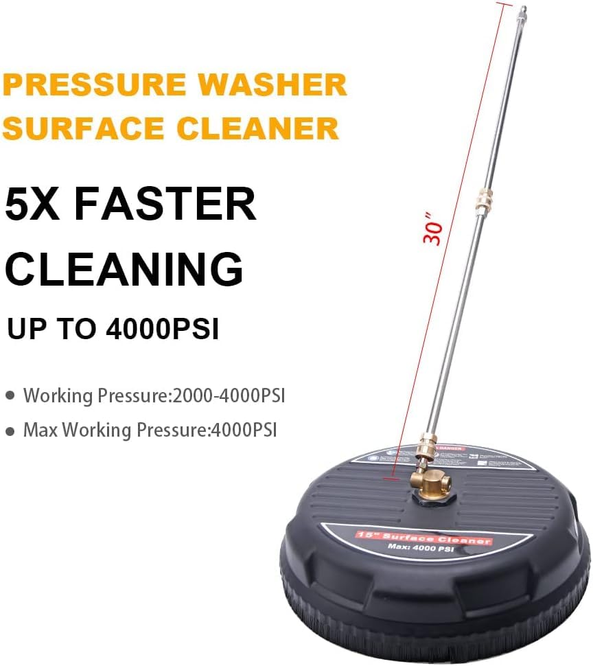STARQ 15" Pressure Washer Surface Cleaner with 2 Extension Wands 1/4" Quick Plug for Driveways Sidewalks Floor Patios Cleaning, Heavy Duty