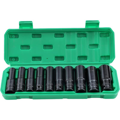 STARQ 10pcs Deep Impact Socket Set Universal Socket Metric Drive Hex Long Socket Set Wrench For Air Pneumatic Repair Tools 10-24MM Size