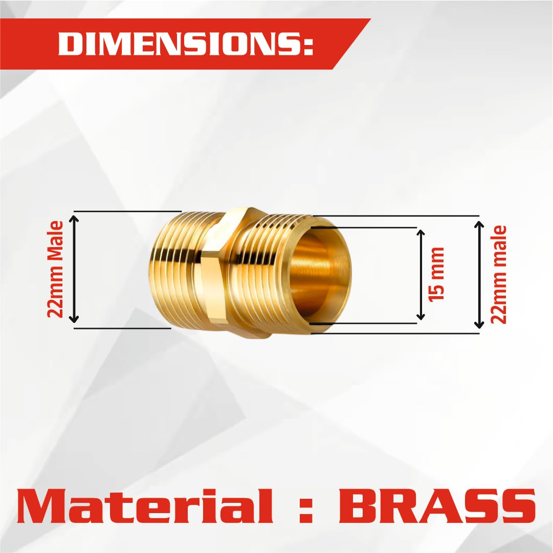 Heavy Duty M22-15mm Metric Male Thread Fitting | Solid Brass Build | W ...