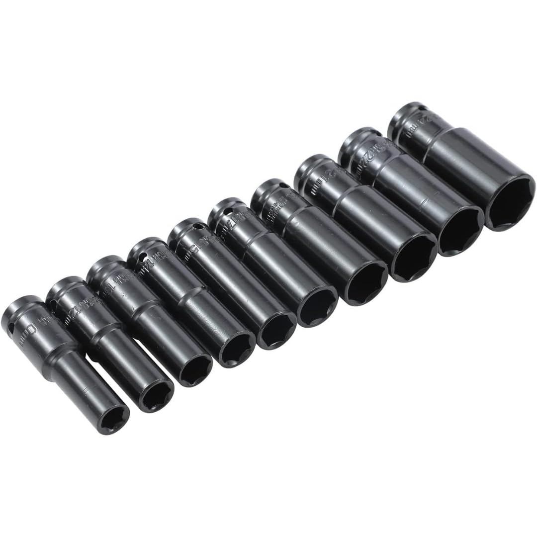STARQ 10pcs Deep Impact Socket Set Universal Socket Metric Drive Hex Long Socket Set Wrench For Air Pneumatic Repair Tools 10-24MM Size