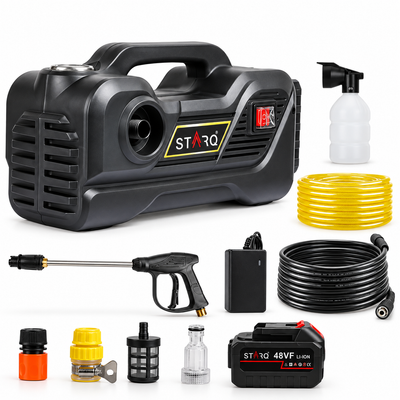 STARQ TurboMax 48V Cordless High Pressure Washer, 1020 Watts, 100 Bar, 8 LPM, with 1 x 27000mAh Batteries, 8 Meter Hose Portable Car, Bike, and Home Cleaning