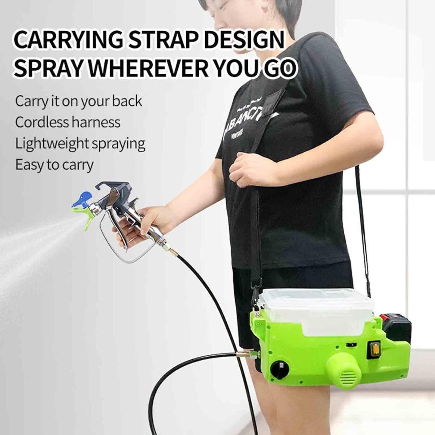 STARQ Backpack Airless Paint Sprayer, 17Mpa Airless Wall Paint Sprayer with Hose, 1.1L/Min Electric Paint Sprayer Gun, 6 Gear Speed Adjustable, for Interior Exterior Furniture/Fence,Green