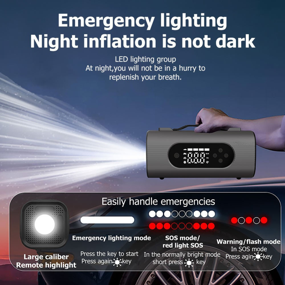 STARQ 8-in-1 Portable Jump Starter with Air Compressor, 18000mAh Battery, 2500A Peak Current, 150PSI Tyre Inflator, LED Emergency Light for Car, Bike & SUV