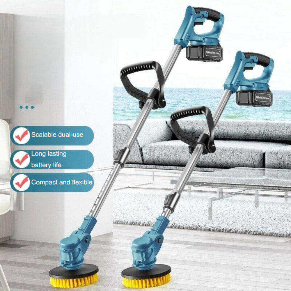 STARQ Cordless Electric Power Scrubber with Long Handle, 3 Replaceable Brush Heads, Adjustable Extension Rod, Rechargeable Cleaning Brush for Floor, Tile, Bathroom, Car & Home