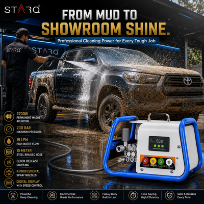 STARQ STPMDC 3.6 Commercial High Pressure Washer 2700W 3.6HP PMDC Motor 230 Bar 15 LPM Digital Display 15m Steel Braided Hose with QRC 4 Nozzles for Car Bike Home Truck