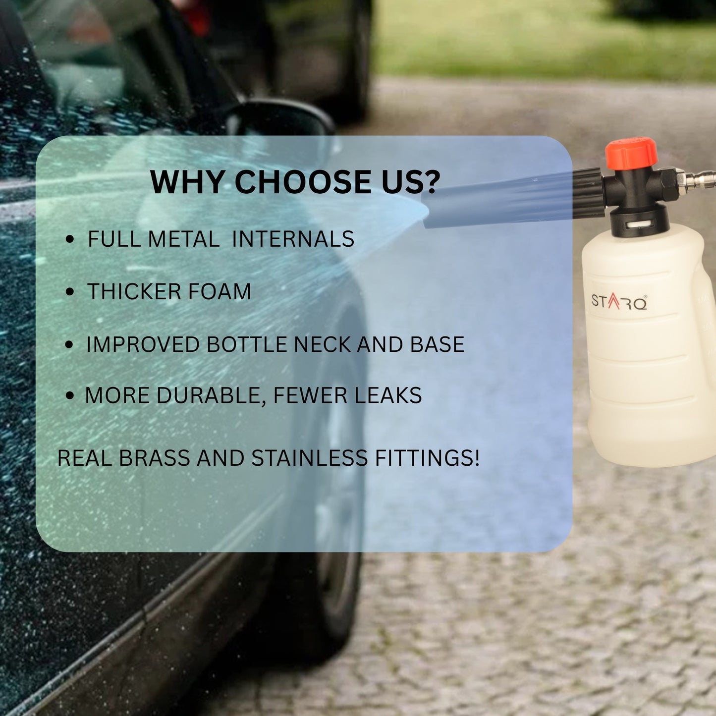 Starq New Advance Adjustable Pro Foam Lance/Cannon for Thick Clinging Foam, 1000 PSI, 1.1mm Orifice, Brass/ABS Nozzle,1/4" with Quick Connector, Plastic (FL2)