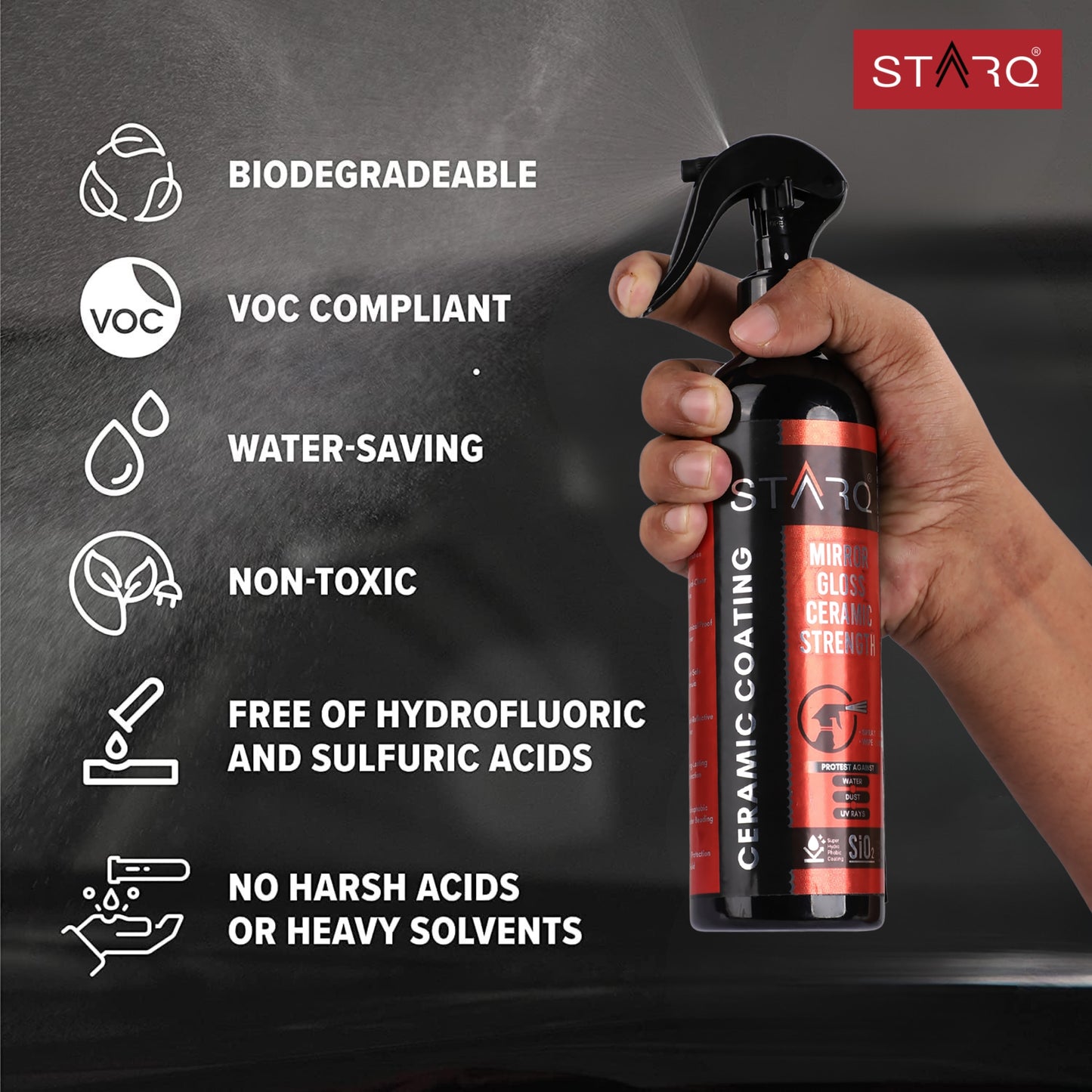 STARQ Ceramic Coating Spray 300ml – Extreme Hydrophobic Protection, High Gloss Finish, Advanced UV Protection, Easy DIY Ceramic Coating for Cars & Bikes