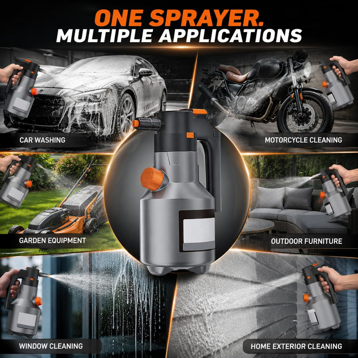 STARQ Foam Sprayer 2.0 Electric Foam Cannon 2L Cordless Rechargeable Foam Blaster with Side Filling System Adjustable Nozzle for Car Wash Bike Auto Detailing Garden & Home Cleaning