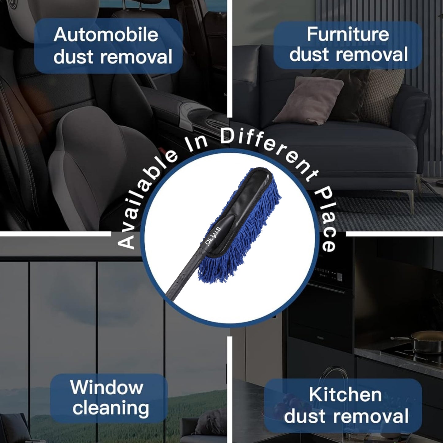 Starq Dust Master Lint-Free Car Duster with Protective Cover, Scratch-Free Long Handle Cleaning Brush for Car Interior & Exterior, Dashboard, Glass, Seats & Body (Pack of 1)