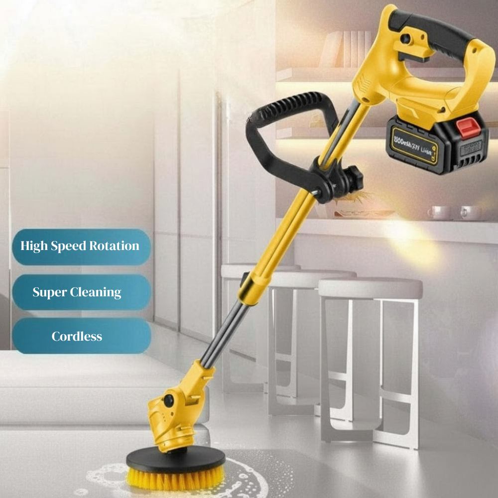 STARQ Cordless Electric Power Scrubber with Long Handle, 3 Replaceable Brush Heads, Adjustable Extension Rod, Rechargeable Cleaning Brush for Floor, Tile, Bathroom, Car & Home