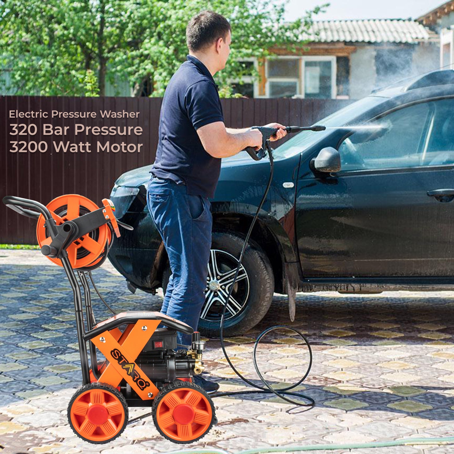 STARQ X Commercial HIGH Pressure Washer Heavy Duty with 15METER Hose Pipe for CAR, Bike, Home & Truck Washing (QTX HPW 3200 WATTS 3HP 320 BAR 18LPM)