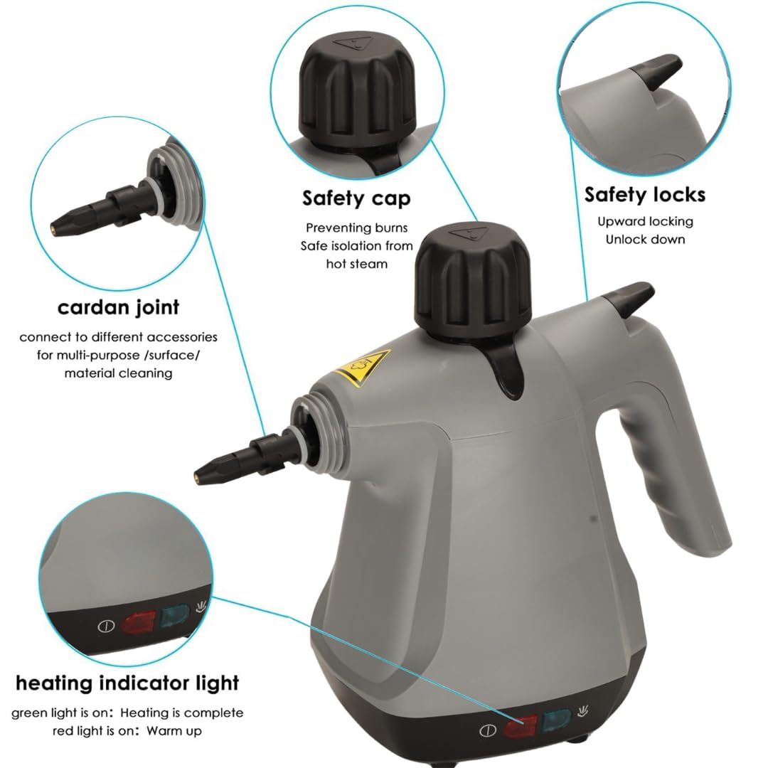 STARQ - 15 in1 Handheld Steam Cleaner for Home, Car, Furniture Cleaning Machine for Stubborn Stains On Kitchen, Bathroom, Car Floor, Curtains, Mattresses, and Kitchen Surfaces (Grey)