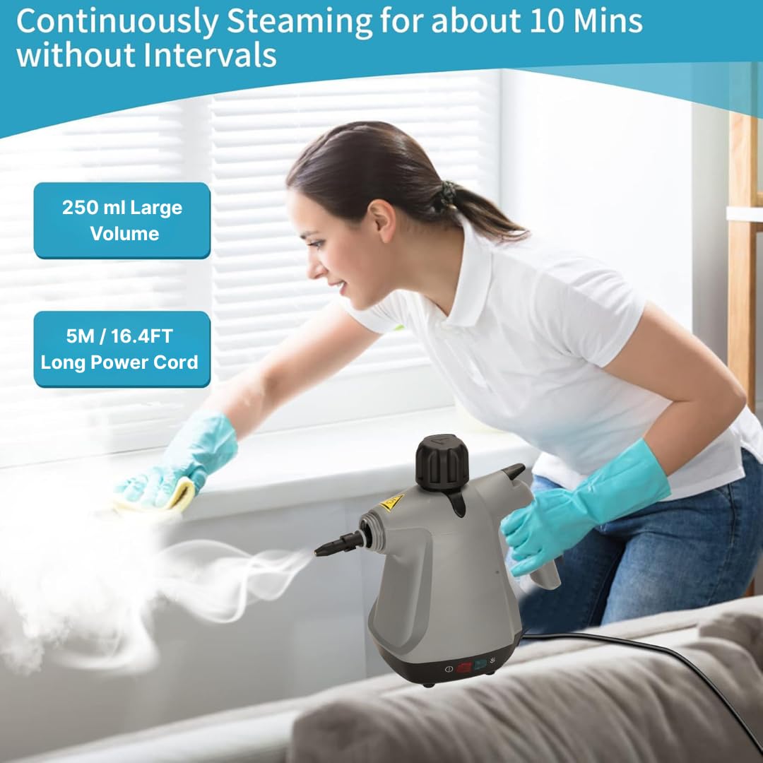 STARQ - 15 in1 Handheld Steam Cleaner for Home, Car, Furniture Cleaning Machine for Stubborn Stains On Kitchen, Bathroom, Car Floor, Curtains, Mattresses, and Kitchen Surfaces (Grey)