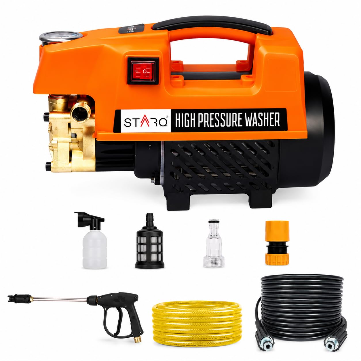 STARQ ST3 1800W Heavy Duty High Pressure Washer 150 Bar, 8L/Min Flow, Brass Coated Pump, Copper Motor Portable Car, Bike, Home, AC & Solar Cleaning Machine