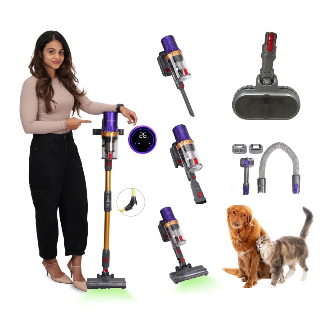 STARQ Vacuum Cleaner Flexibend, Laser Guided Brush 400W Touchscreen & 28 Kpa Strong Cyclonic Suction, HEPA Filter Cordless Bagless & Rechargeable Upto 60min Runtime (flexibend-petkit-mobkit)