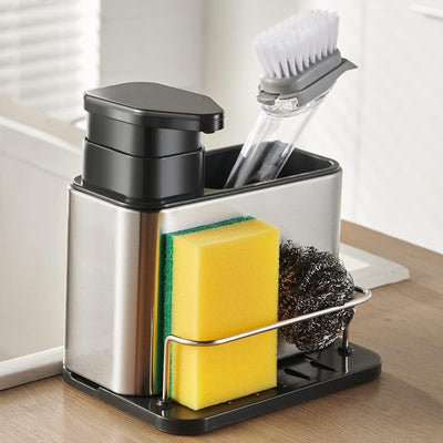 STARQ Kitchen Sink Caddy with Soap Dispenser, Non-Slip Kitchen Sink Cleaning Organiser with Sponge Holder & Brush Holder